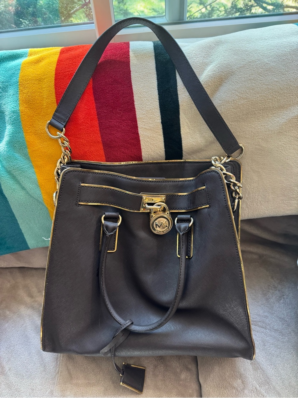 Michael Kors Hamilton Dark Brown Leather Tote with Gold Hardware